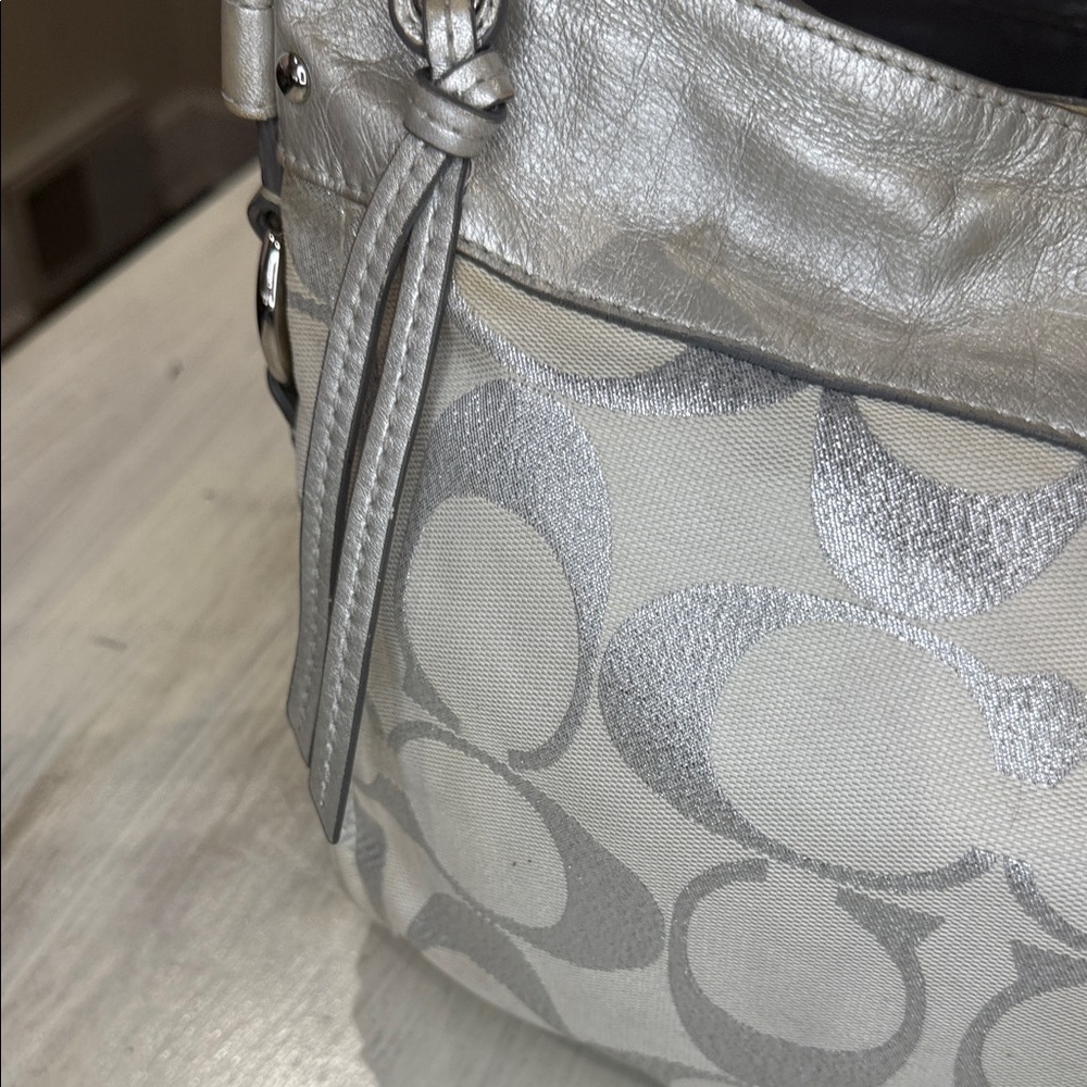 Coach Metallic Silver and Cream Shoulder Hobo Bag - Picture 5 of 16